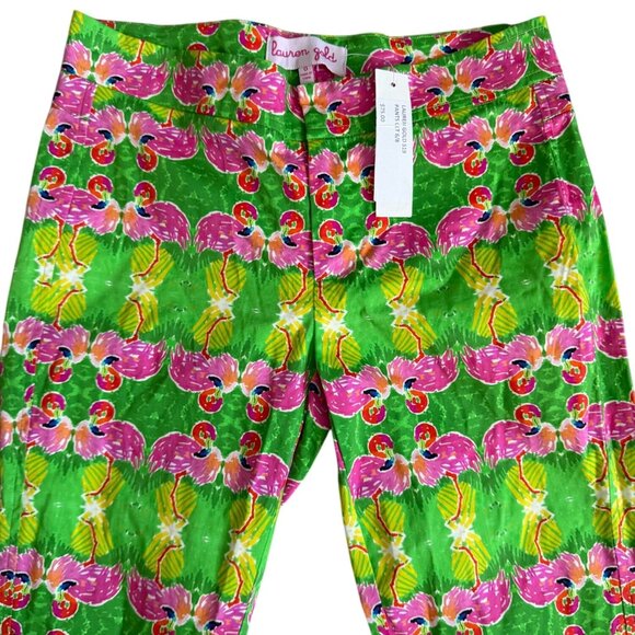 LAUREN GOLD Flamingo Print Green Pink Ankle Pants Size 0 NEW NWT - Picture 8 of 11